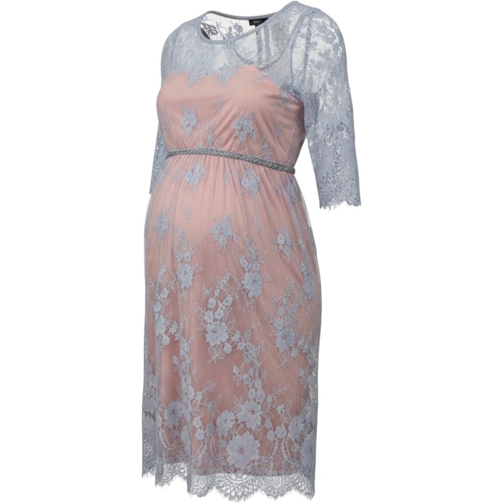 ASOS Maternity Dress Women 6 Blue Pink Lace Floral Sheer Midi Gender Reveal
